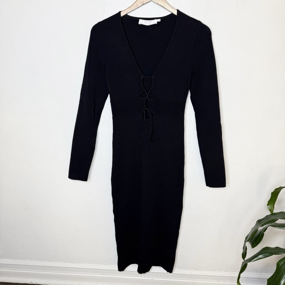 Astr The Label Jovie Knit Bodycon Black Lace Up Midi Sweater Dress Womens Medium